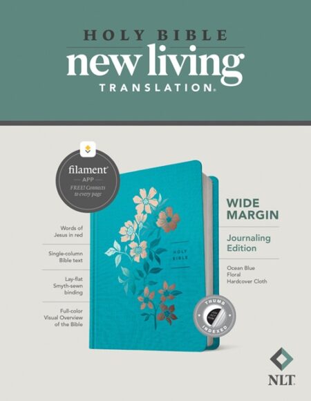 NLT Wide Margin Bible, Filament Enabled, Thumb Indexed (Hardcover, Ocean Blue Floral) - Bulk Case of 12