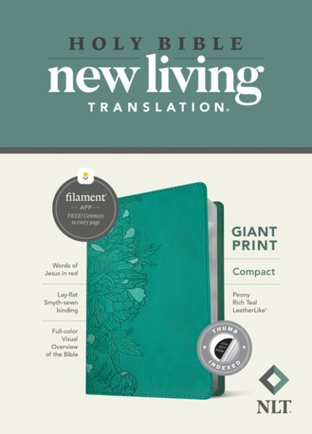 NLT Compact Giant Print Bible, Filament Enabled, Indexed (Imitation Leather, Peony Rich Teal) - Bulk Case of 20