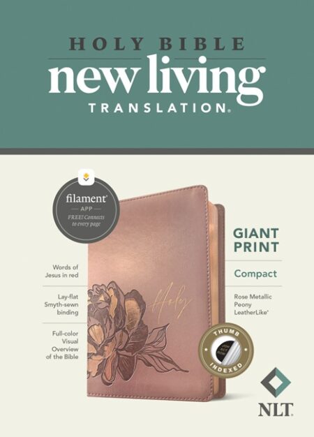 NLT Compact Giant Print Bible, Filament Enabled, Indexed (Imitation Leather, Rose Metallic Peony) - Bulk Case of 20