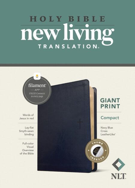 NLT Compact Giant Print Bible, Filament Enabled, Indexed (Imitation Leather, Navy Blue Cross) - Bulk Case of 20
