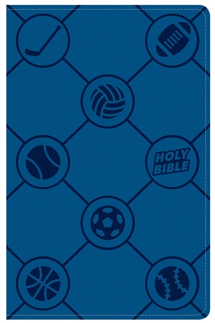 CSB Kids Bible---soft leather-look, blue with sports balls - Case of 12