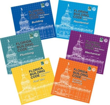 This Collection includes the following 2026 Florida Building Codes: Florida Building Code - Building, Ninth Edition (2026) Florida Building Code - Residential, Ninth Edition (2026) Florida Building Code - Plumbing, Ninth Edition (2026) Florida Building Code - Mechanical, Ninth Edition (2026) Florida Building Code - Fuel Gas, Ninth Edition (2026) Florida Building Code - Existing Building, Ninth Edition (2026) Effective Date: December 31, 2026